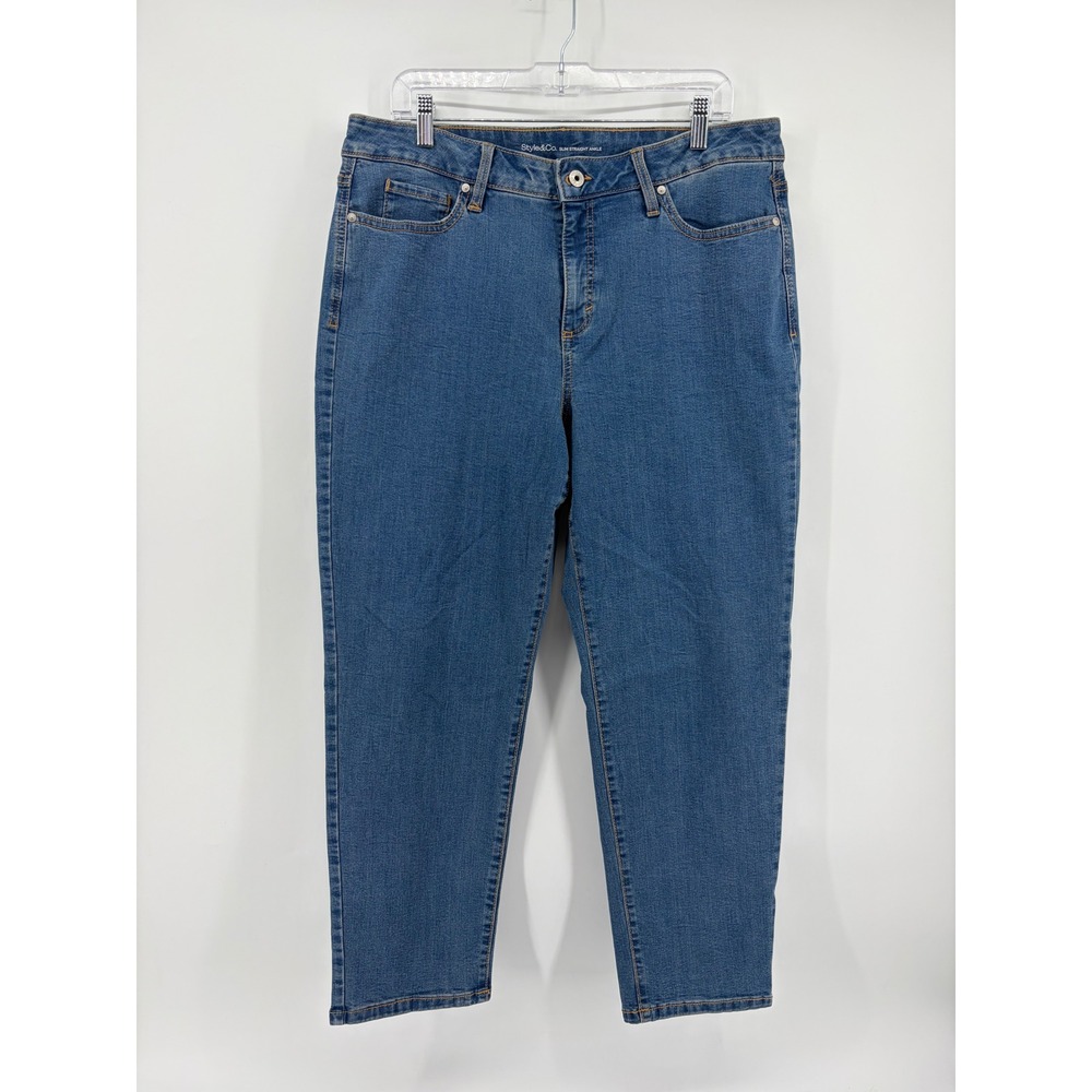 Style & Co Womens 16 Blue‎ Jeans Slim Straight Ankle Medium Wash Stretch Denim